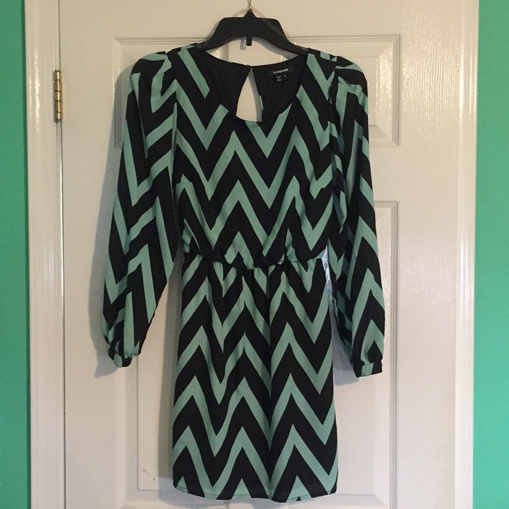 Light Teal & Black Chevron Dress